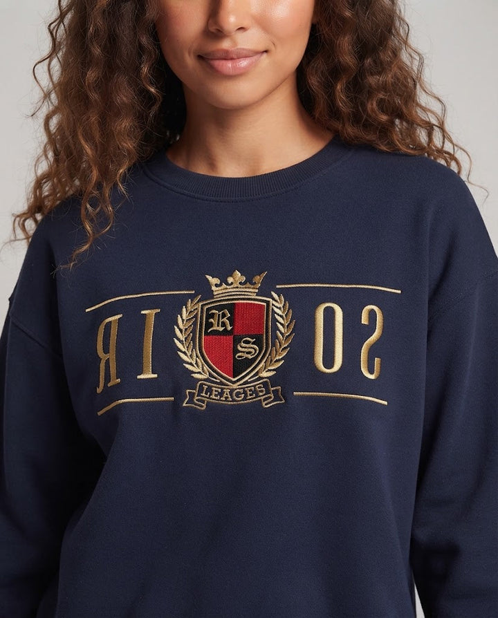 Women's Embroidered Cropped Sweatshirt with Crest Embroidery and Boxy Oversize Silhouette Mune Fashion