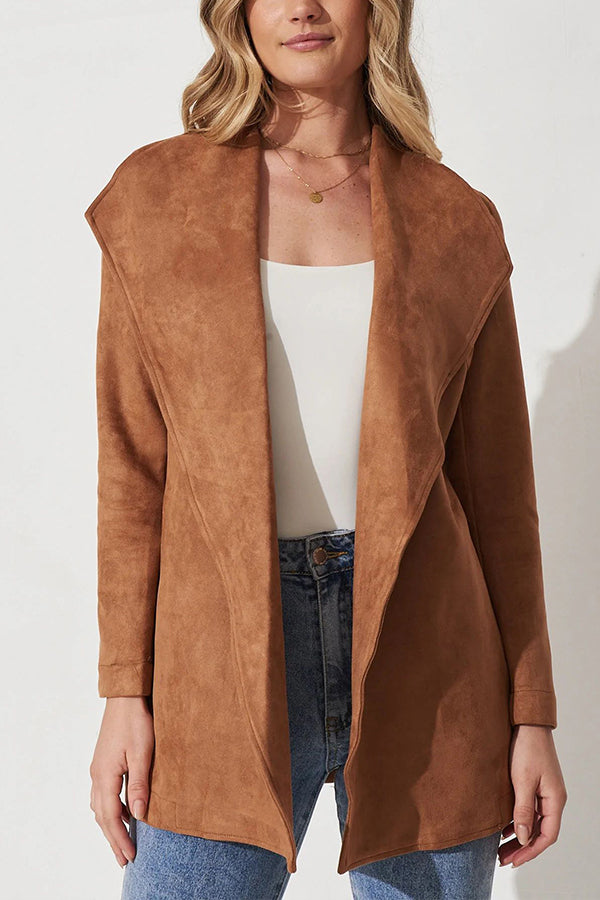 Mune | Color Suit Cardigan Large Lapel Suede Long Sleeve Jacket