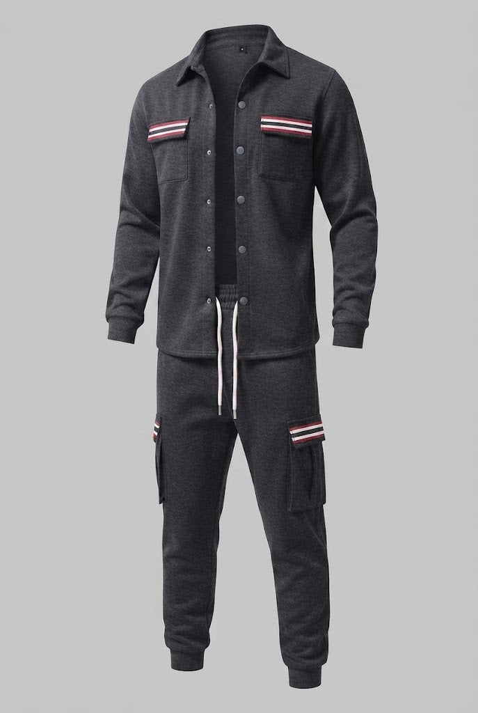 Men's cargo jogging suit with overshirt, drawstring and contrasting flap pockets Mune Fashion