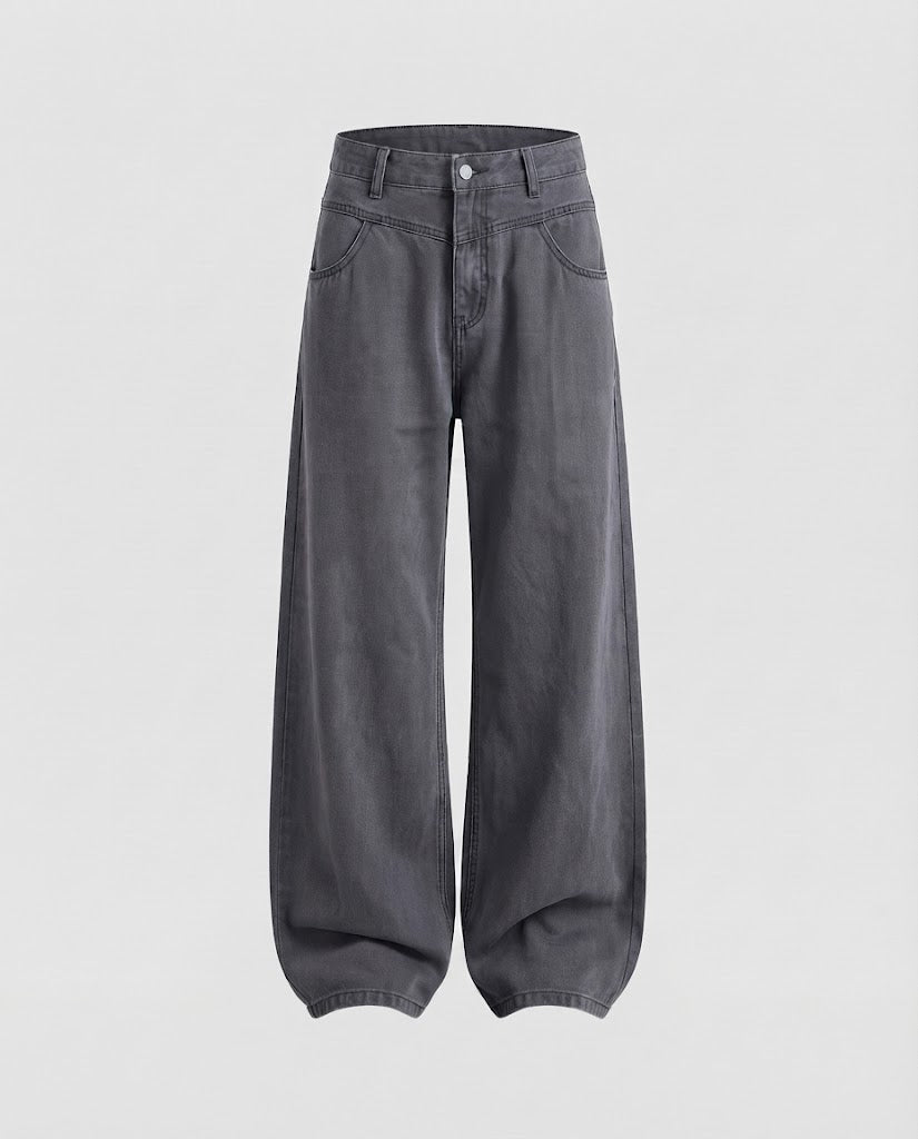 Women's wide-cut relaxed five-pocket denim pants with floor-length hem Mune Fashion
