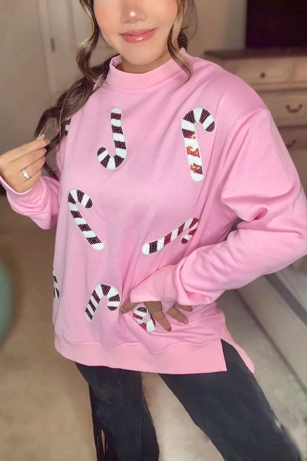 Mune | Christmas Sequins Casual Round Neck Long Sleeve Sweatshirt