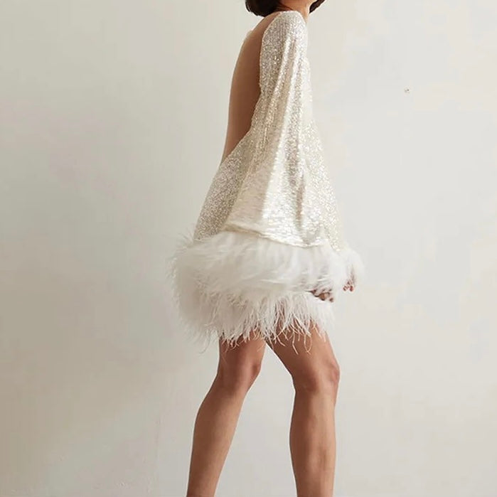 Mune | Glamour Dress With Sequins And Feathers