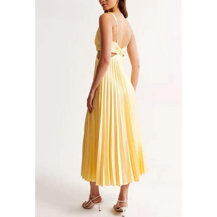 PLEATED DRESS WITH NECKLINE