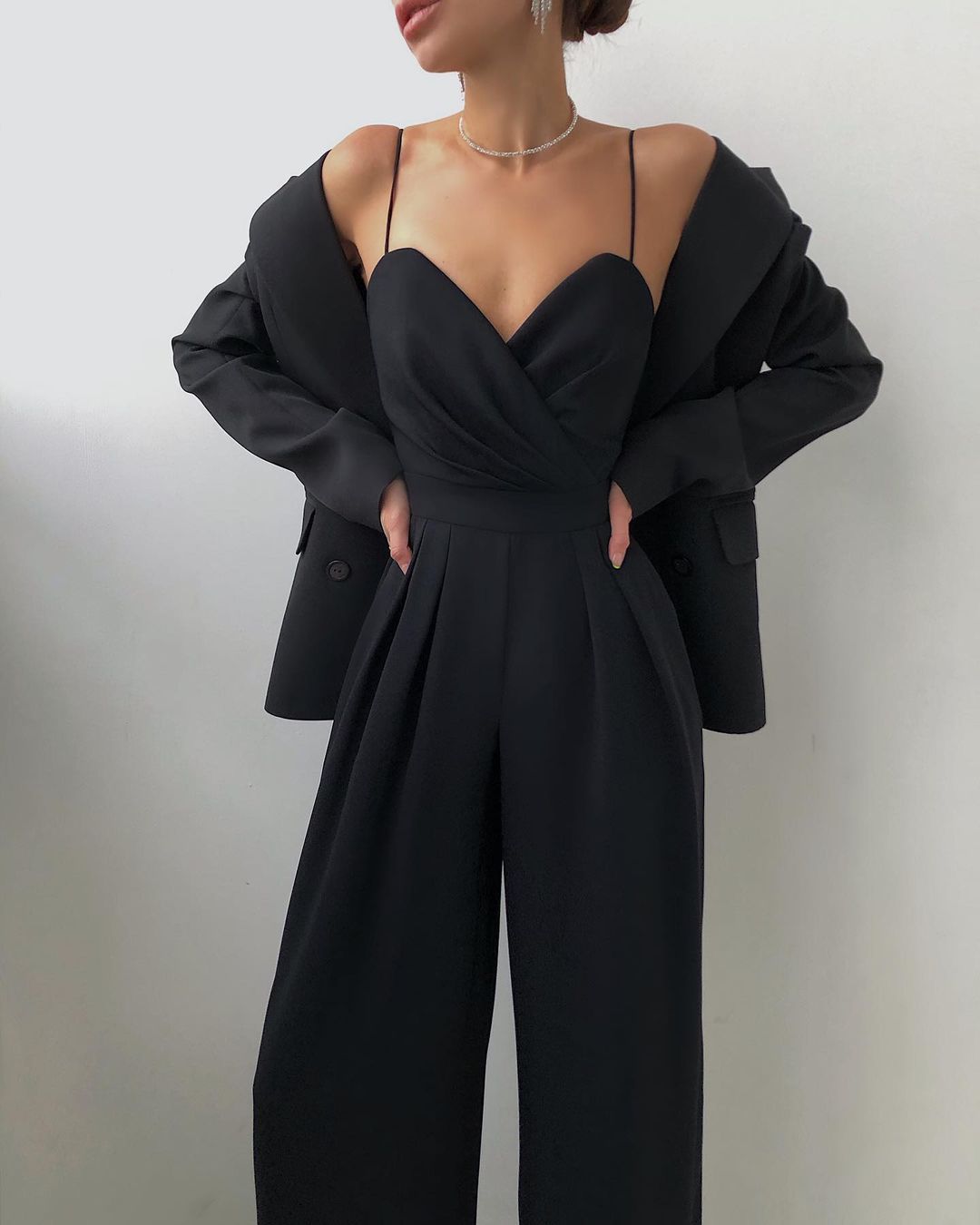 Jumpsuit with straight leg and high waist and spaghetti straps