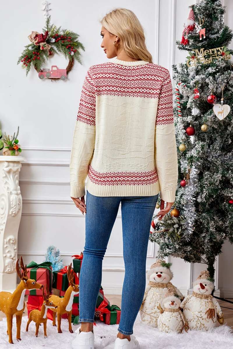 Mune | Christmas Round Neck Embroidered Knit Sweater