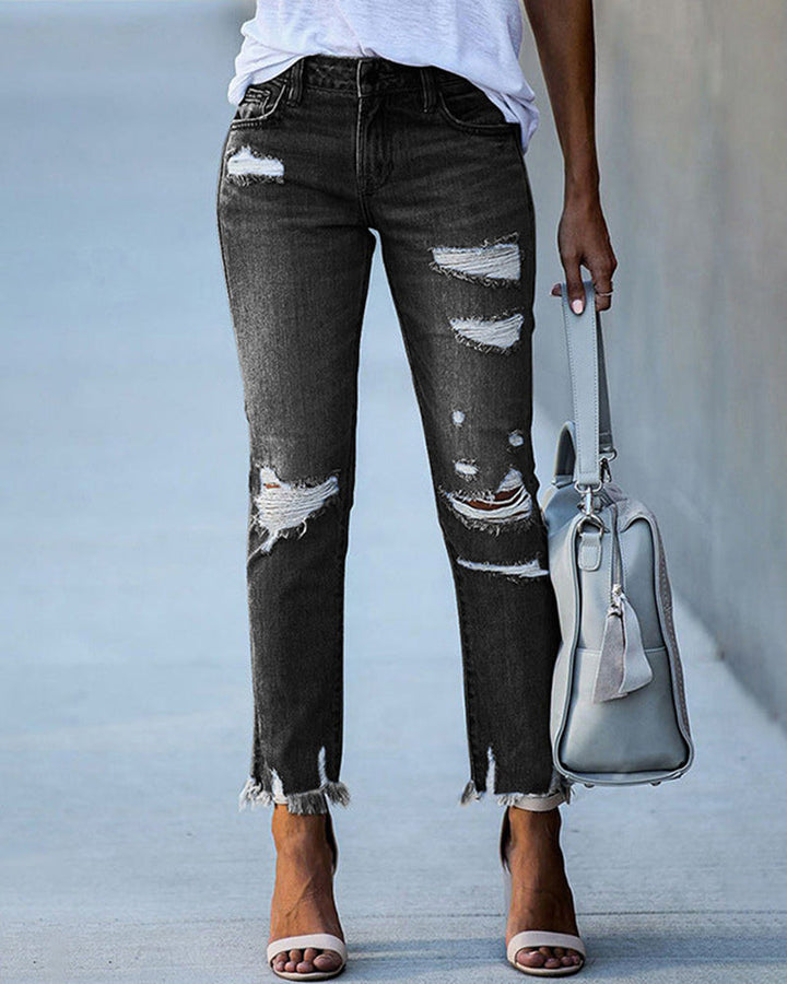 Mune Fashion | Women's Chic Frayed Jeans Denim