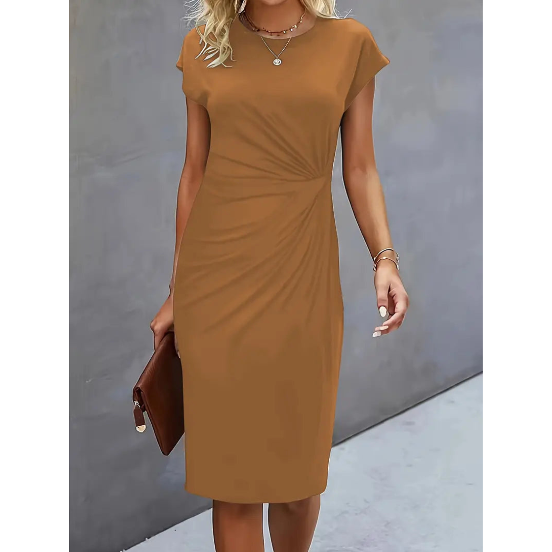 Mune Fashion | Women's Waist Accent Style Dress Short Sleeve