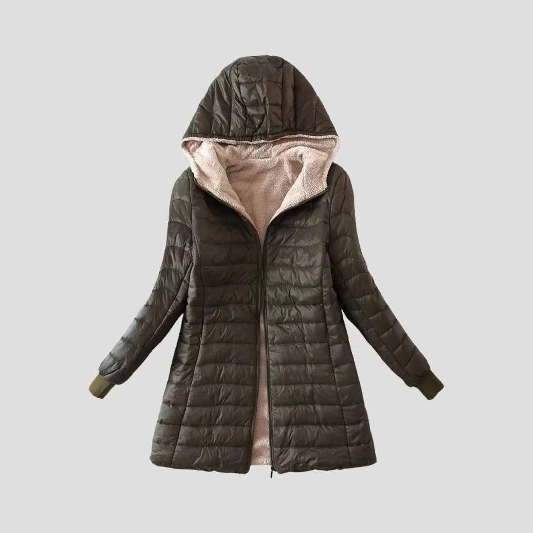Mune | Ladies long puffer jacket winter coat with hood