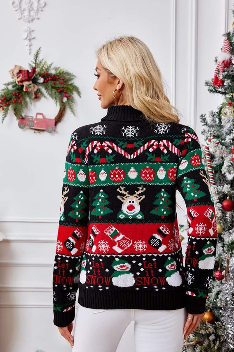 Mune | High Neck Christmas Snowman Embroidery Sweater