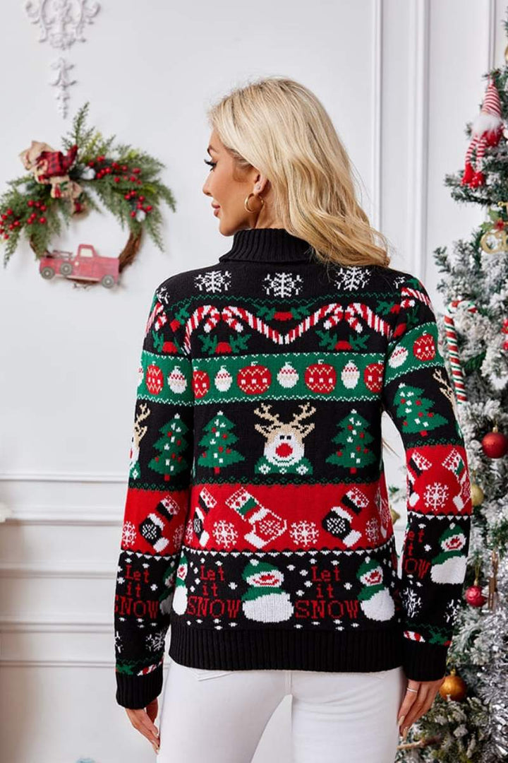 Mune | High Neck Christmas Snowman Embroidery Sweater