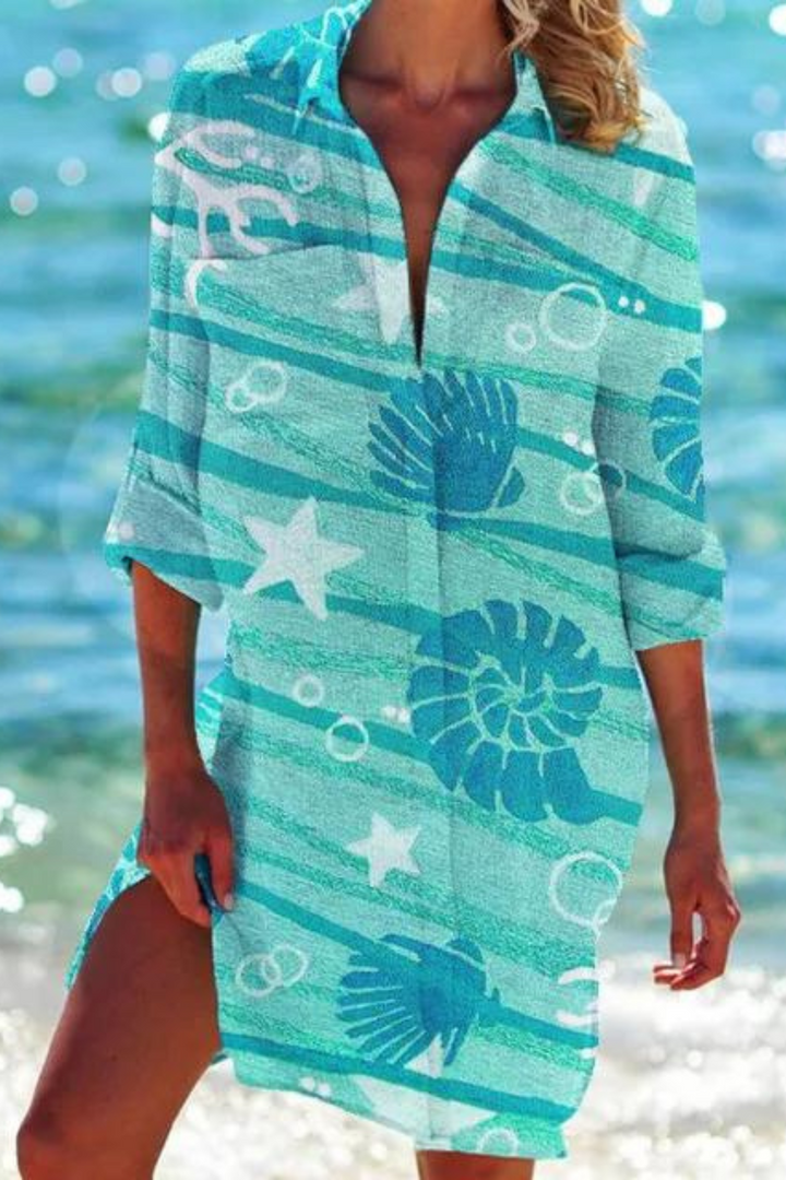 Mune | Long Beach Blouse with Marine Motif