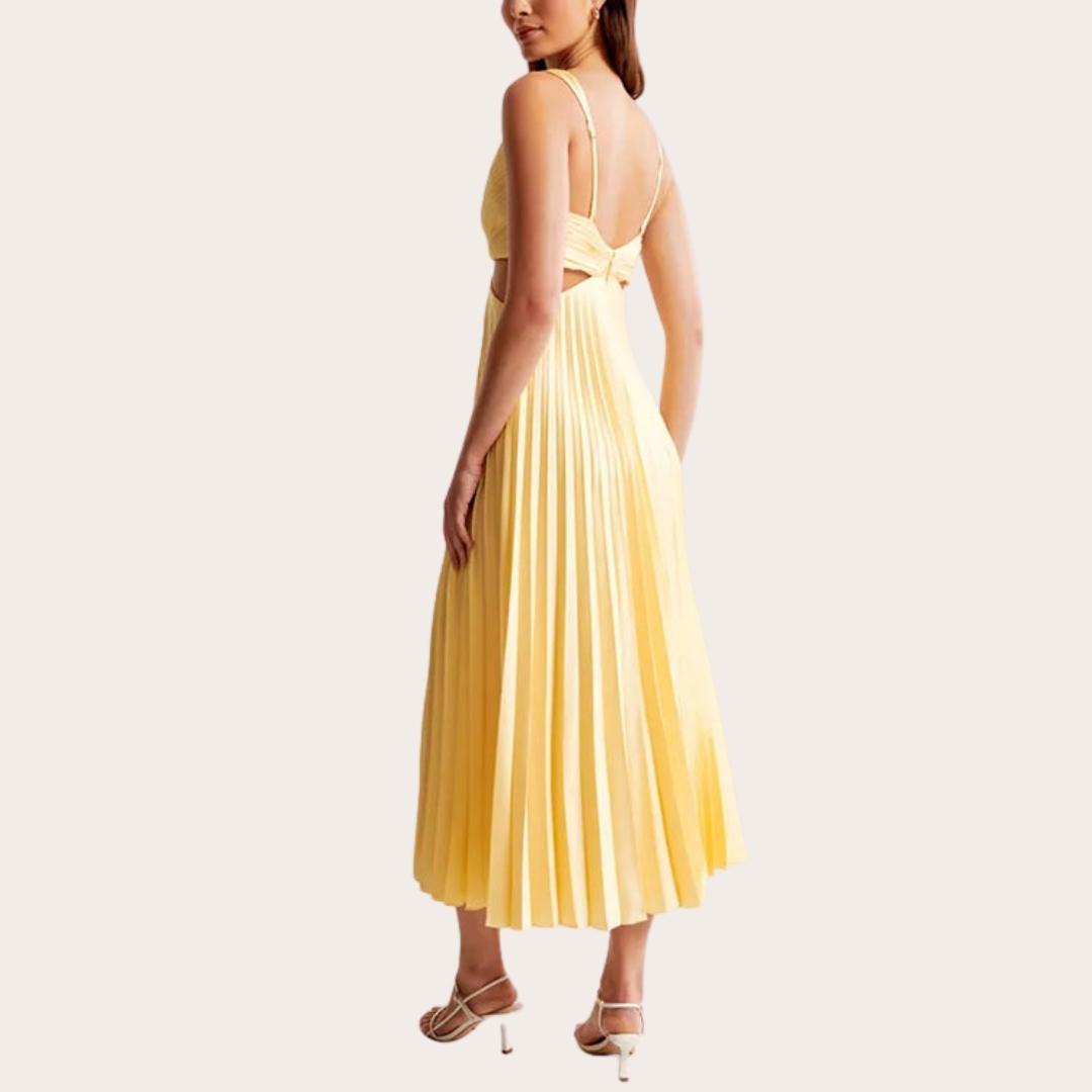 Mune Fashion | Midi Dress Sleeveless V-Neck Twist Front & Cut Out Detail Pleated Skirt