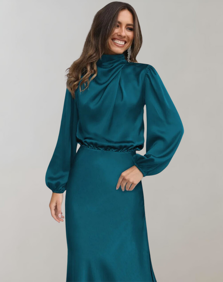 Mune | Elegant Satin Dress with Long Sleeves