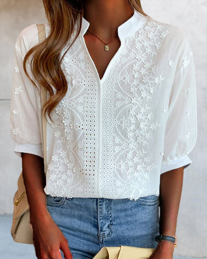 Women’s Summer V Neck Puff Sleeve Blouse