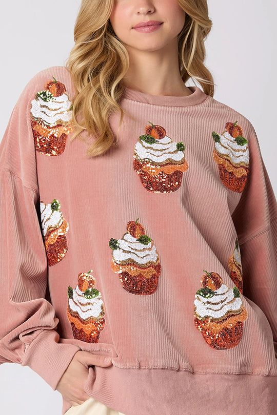 Mune | Christmas Pumpkin Cake Sequins Round Neck Loose Sweatshirt