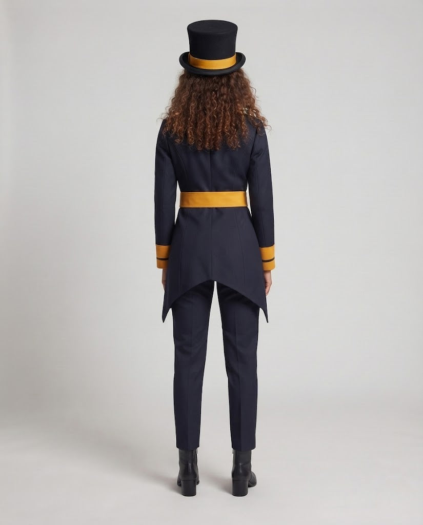 Women's costume set with elegant coat, shirt, gloves, and top hat Mune Fashion