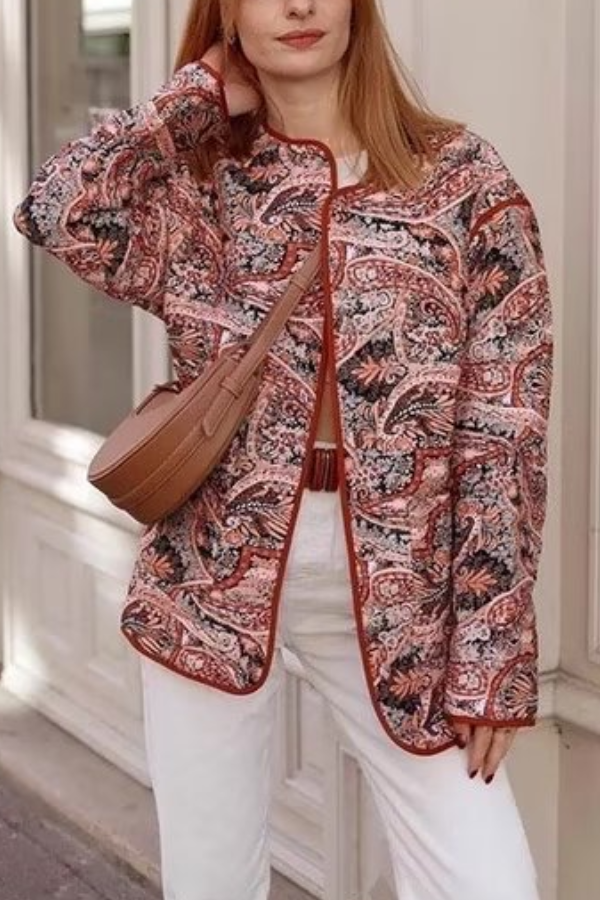 Mune | Print Loose V-Neck Cardigan Cotton Jacket