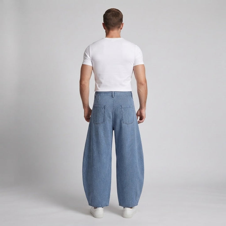 Men's Extra Wide Palazzo Pants made of fine pinstripe twill with floor-length hem Mune Fashion