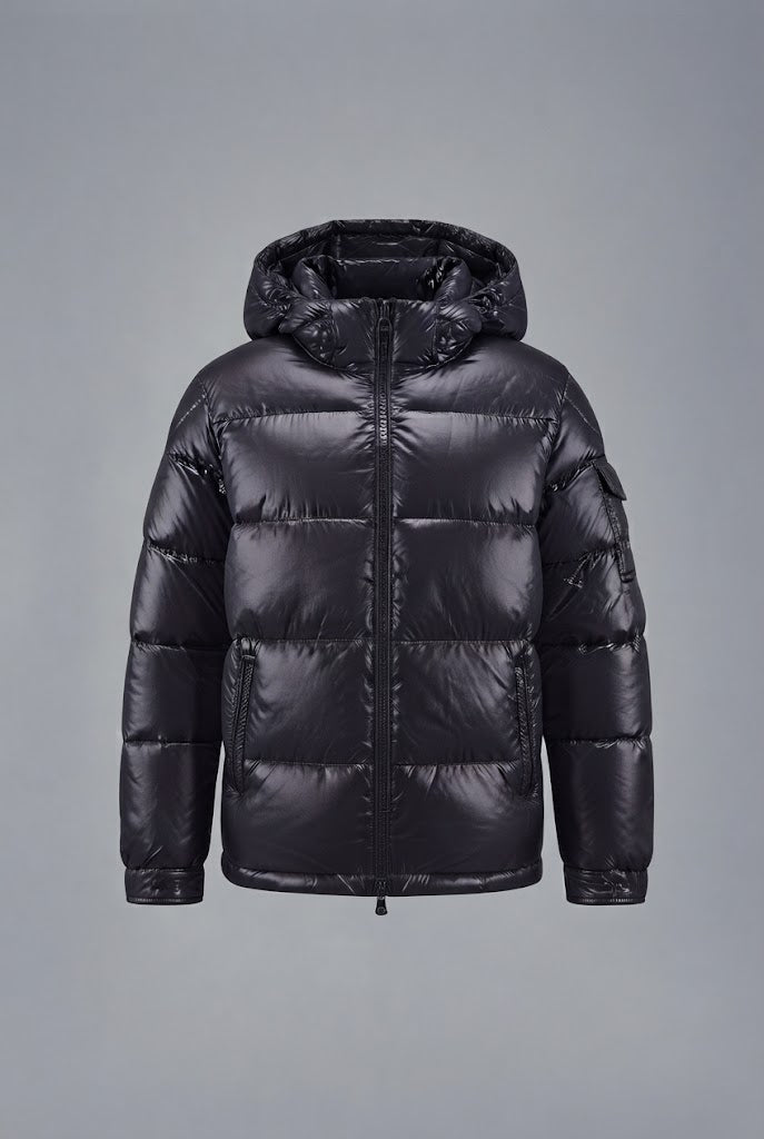 Men's Shiny Quilted Winter Jacket with Hood, Windproof Shell & Zipper Pockets Mune Fashion
