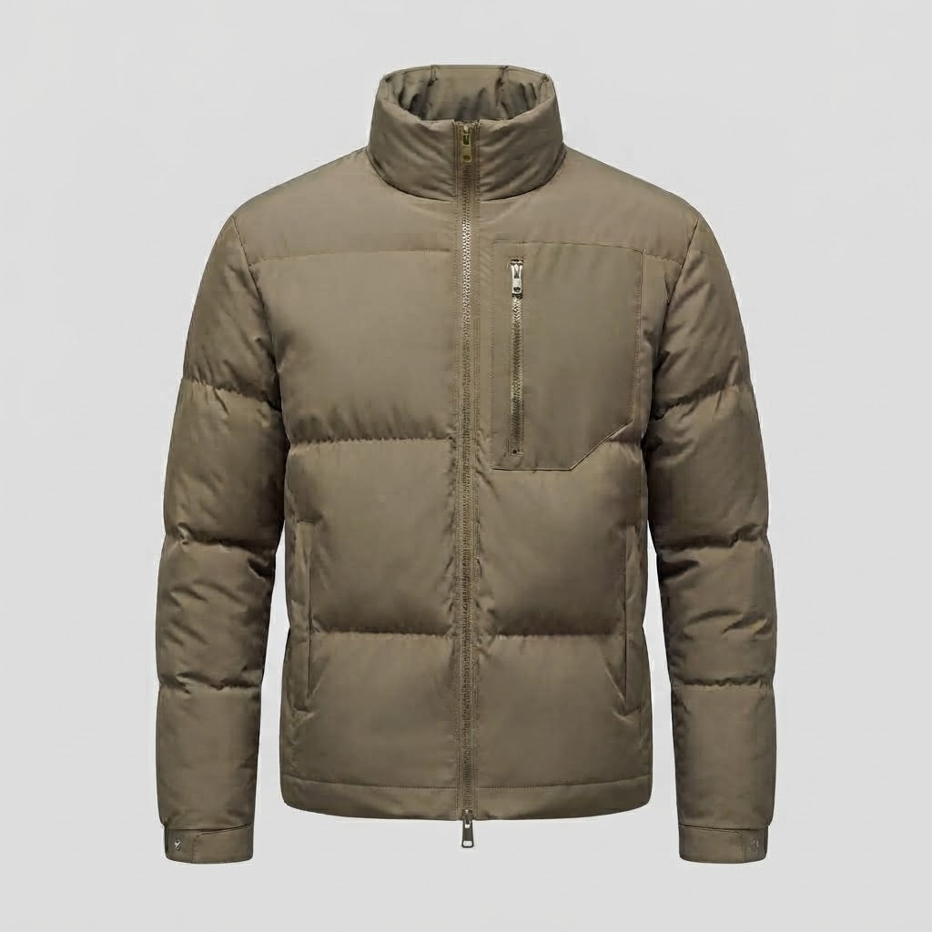 Men's Urban Short Puffer with High Stand Collar, Chest Zip and Windproof Shell Mune Fashion