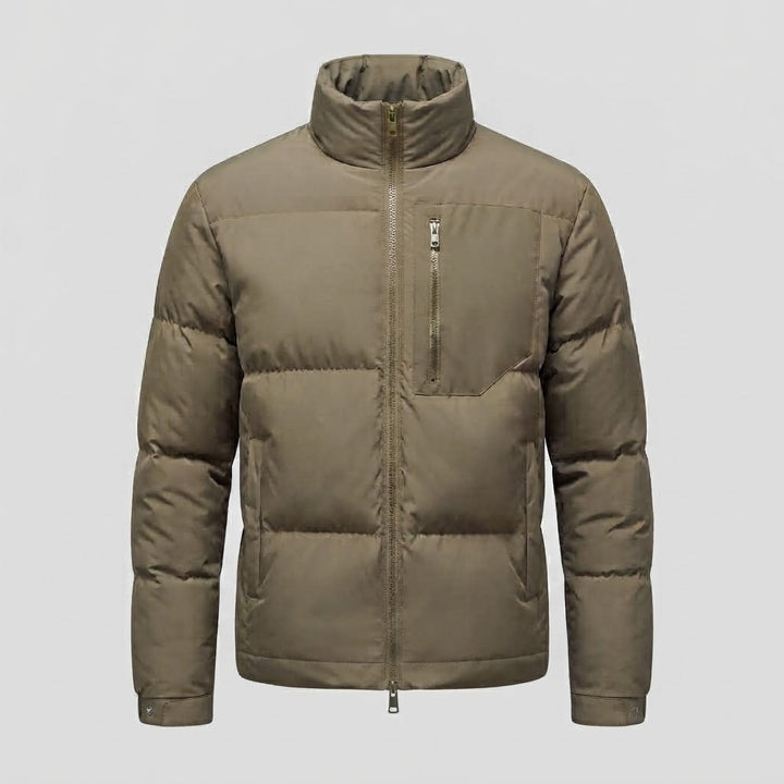 Men's Urban Short Puffer with High Stand Collar, Chest Zip and Windproof Shell Mune Fashion