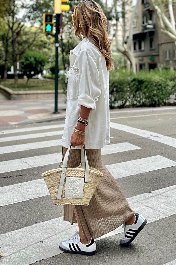 Mune | White Solid Color Tassel Loose Jacket