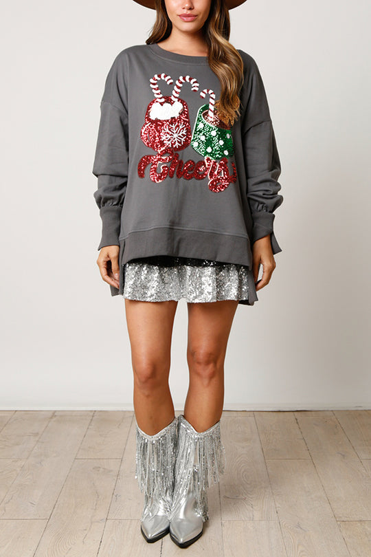 Mune | Christmas Candy Cup Sequins Casual Loose Sweatshirt