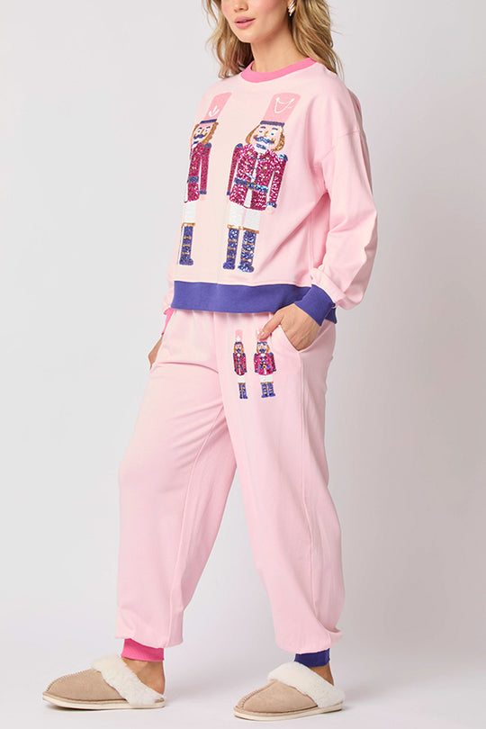 Mune | Santa Sequins Leisure Sweatshirt and Elastic Waist Loose Pocket Pants Set