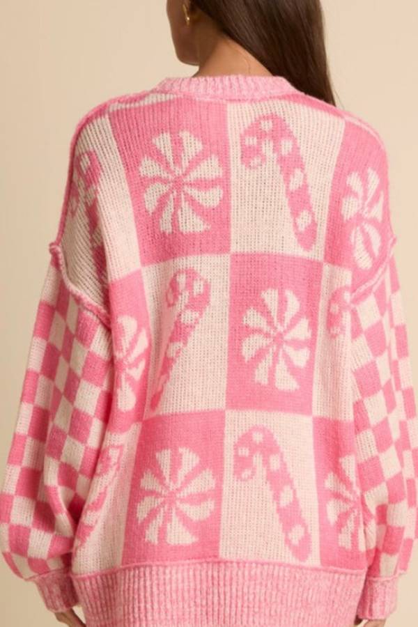 Mune | Christmas Snowflake Candy Round Neck Long Sleeve Loose Knit Sweater