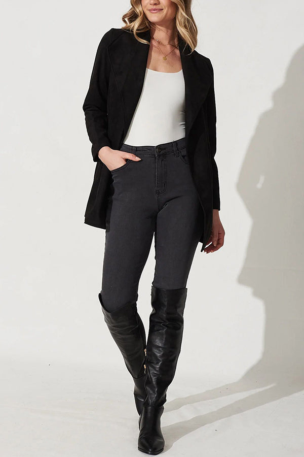 Mune | Color Suit Cardigan Large Lapel Suede Long Sleeve Jacket