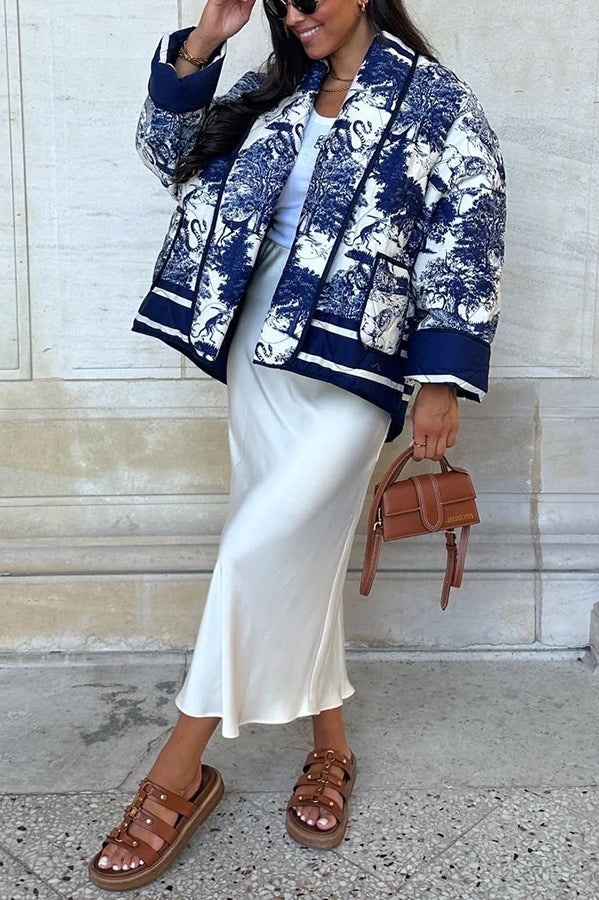 Mune | Songs Porcelain Ink Printed Bag Quilted Cotton Kimono Jacket