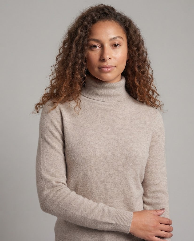 Women Fine Roll Neck Sweater in Cashmere-Look with Light Stretch and Minimalist Silhouette Mune Fashion