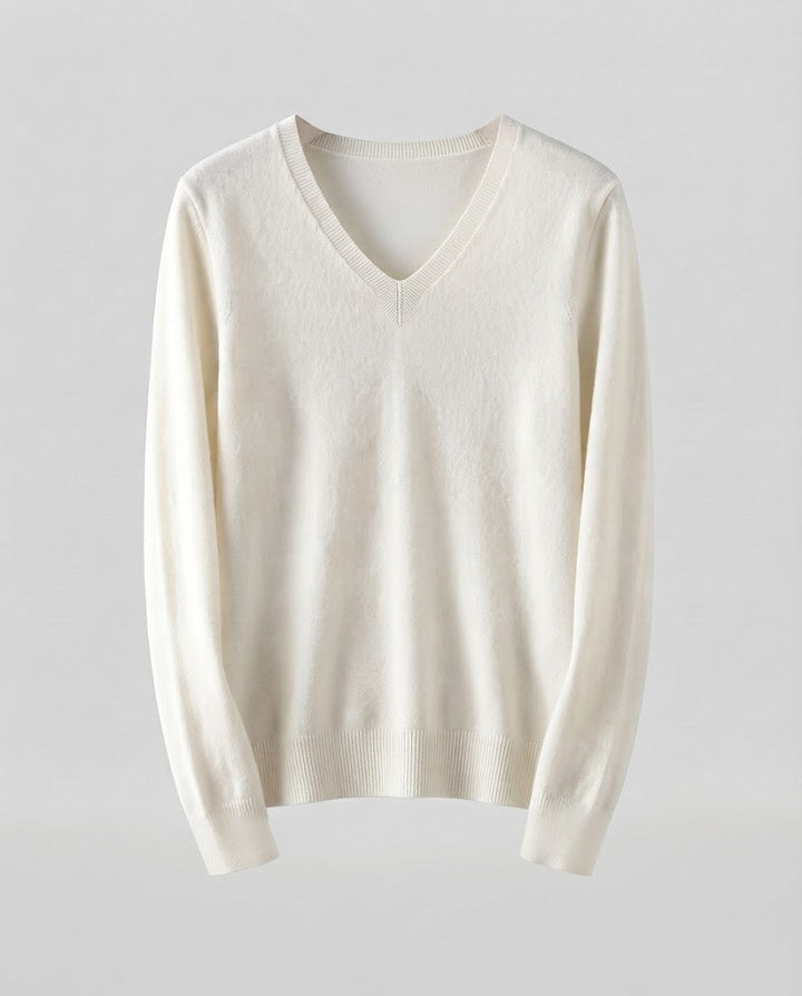 Women's Fine Knit V-Neck Sweater in Cashmere Look with Slim Silhouette Mune Fashion