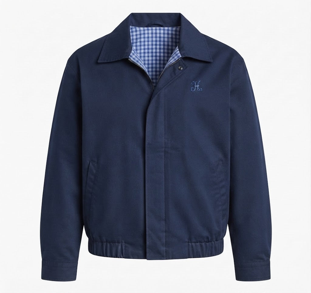 Women's lightweight windproof blouson jacket with checked lining, elastic hem, and subtle logo embroidery