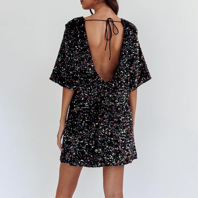 Mune | Glittering Sequin Dress with Bell Sleeves