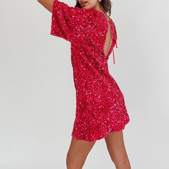 Mune | Glittering Sequin Dress with Bell Sleeves
