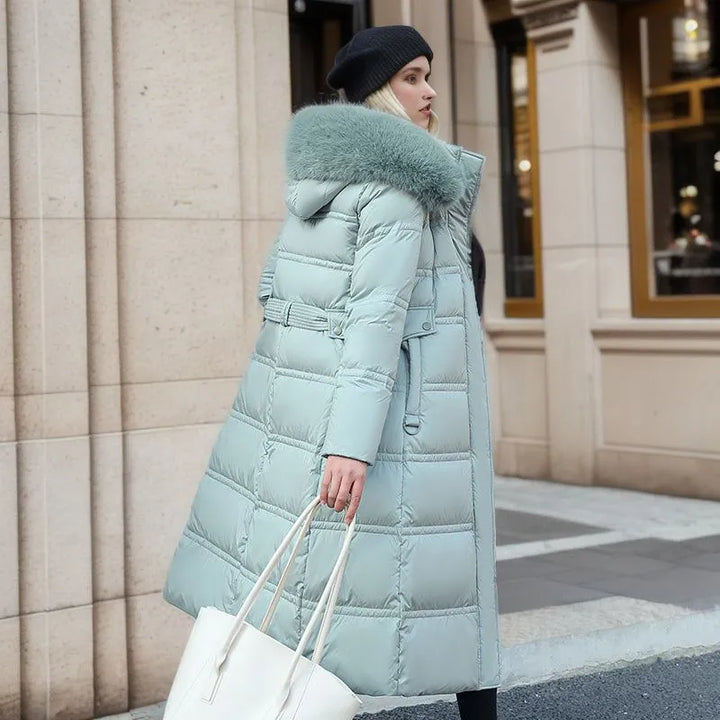 Mune | Women's Long Winter Coat with Fur Hood and Belt
