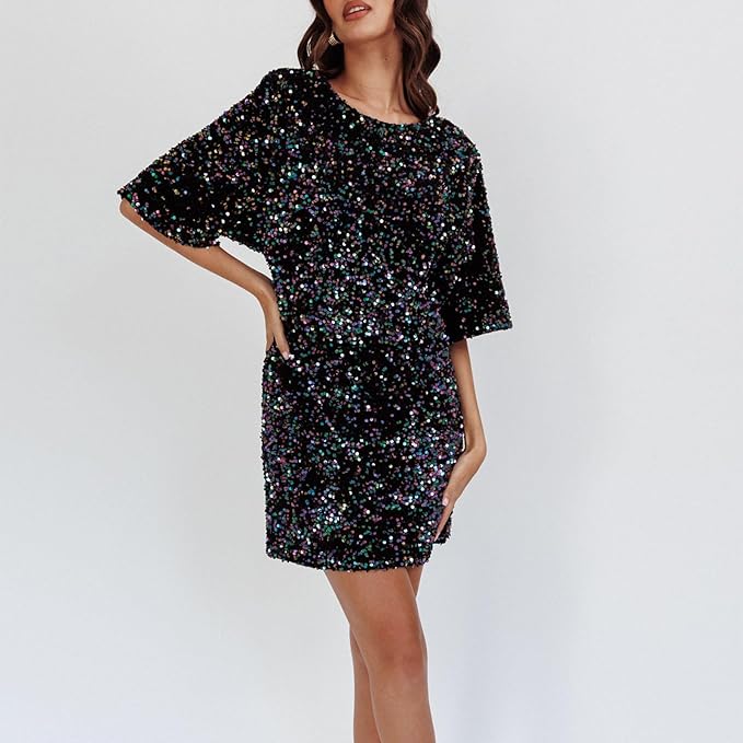 Mune | Glittering Sequin Dress with Bell Sleeves