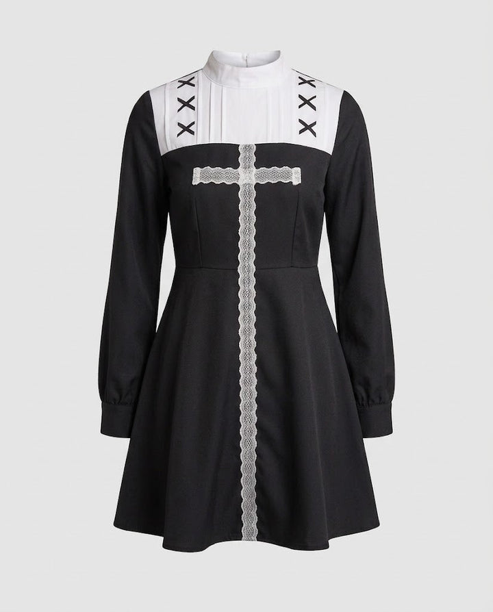 Ladies' nun dress with elegant lace embellishment and veil Mune Fashion