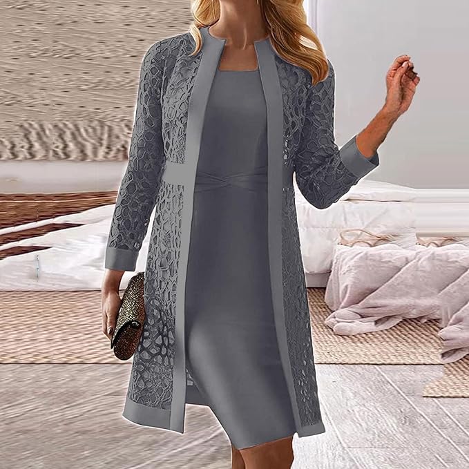 Mune Fashion Women's 2-piece dress set with lace cardigan