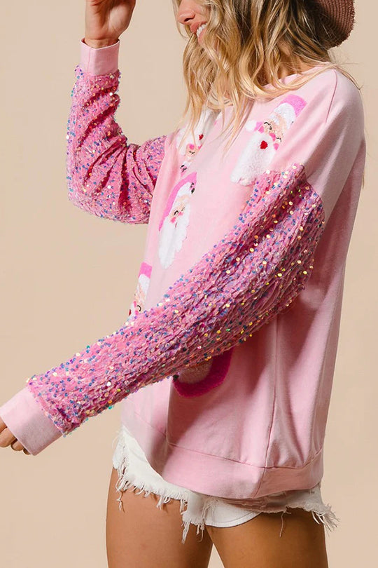 Mune | Christmas Casual Loose Round Neck Sequin Sleeve Sweatshirt