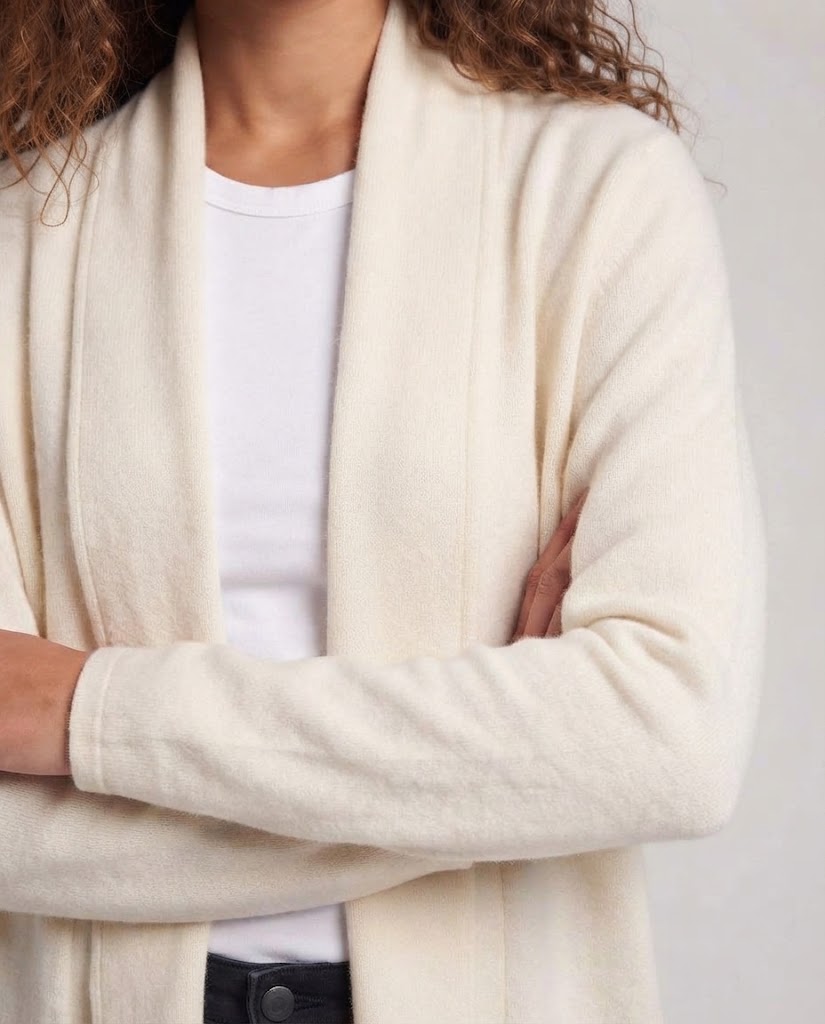 Ladies collarless tailored knit coat with tie belt Mune Fashion