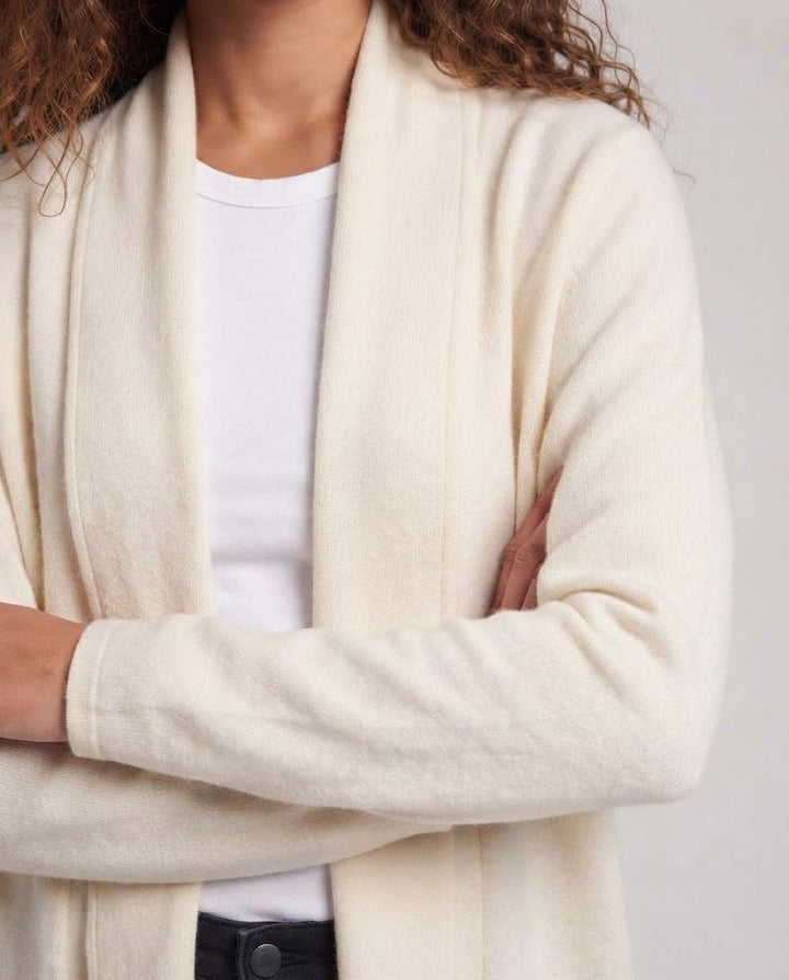 Ladies collarless tailored knit coat with tie belt Mune Fashion