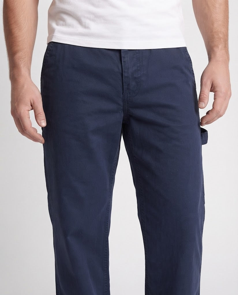 Men's Floor-Length Oversized Twill Pants with Wide Leg, Utility Side Pockets, and Elastic Drawstring Waist Mune Fashion