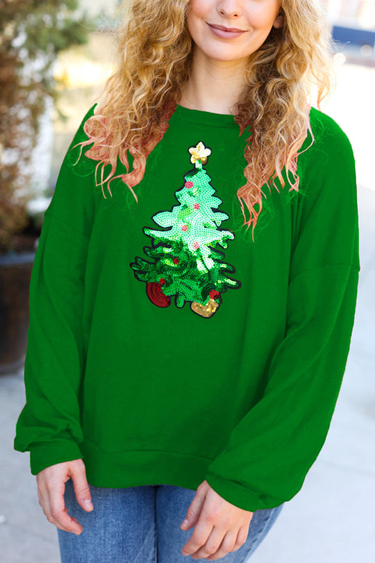 Mune | Christmas Tree Holiday Sequins Casual Loose Sweatshirt