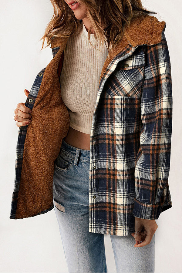Mune | Button Sherpa Lined Hooded Flannel Jacket