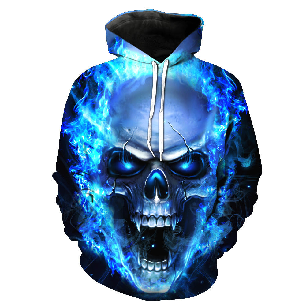 Men's Hoodie with Luminous Flame Skull Print Mune Fashion
