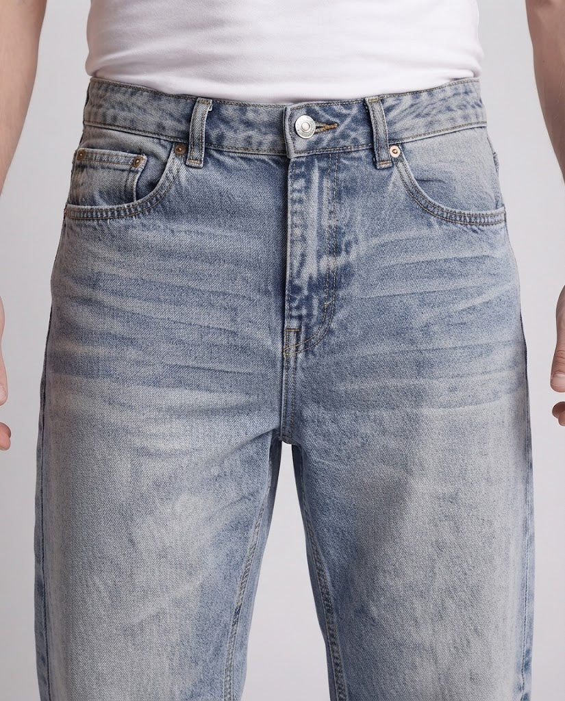 Men's wide Vintage Denim Jeans in Baggy Straight cut with Used wash Mune Fashion