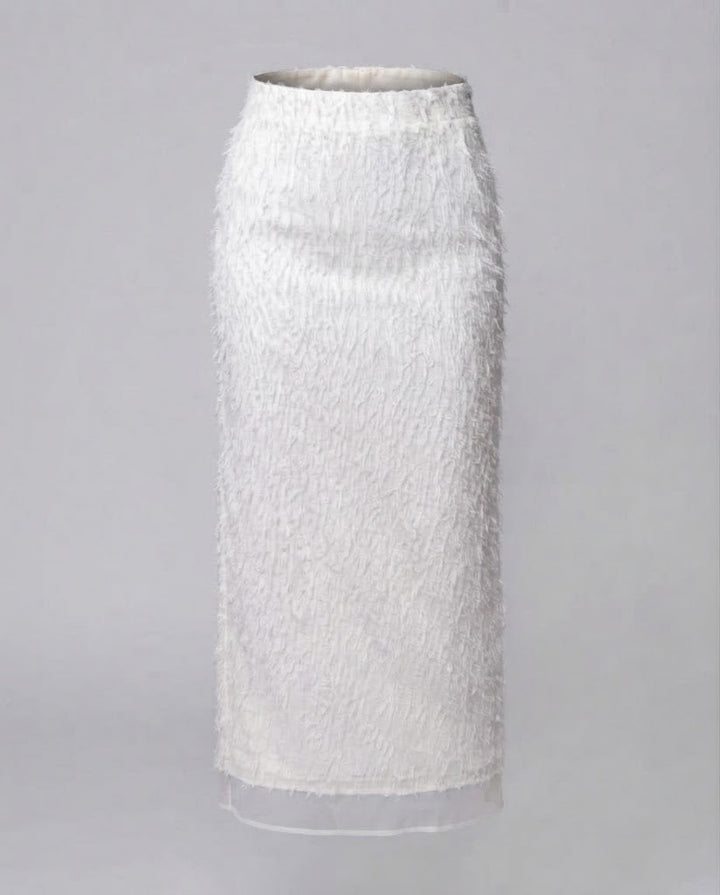 Ladies midi skirt with teddy plush structure and satin underskirt Mune Fashion