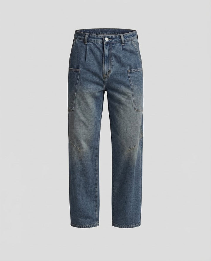 Men's Baggy Denim Cargo Pants with Drop Crotch and Oversized Patch Pockets Mune Fashion